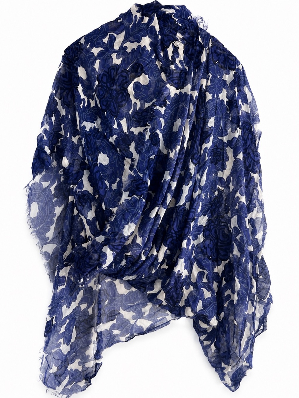 Italian Cashmere Modal Scarf Oscar de la Renta Royal Blue Floral Scroll Print